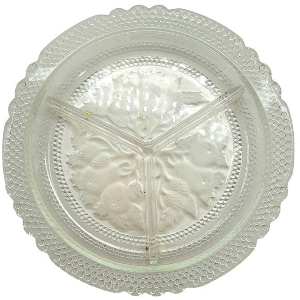 Imperial‎ Vintage Frosted Glass Intaglio Fruit 900 Divided Relish Serving Plate